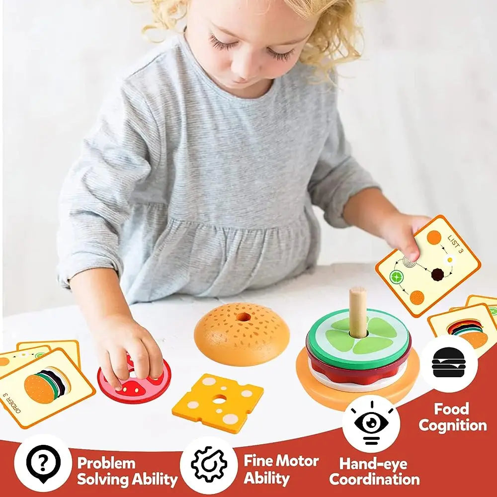 Hambúrguer empilhável em madeira – Aprendizagem saborosa e divertida!