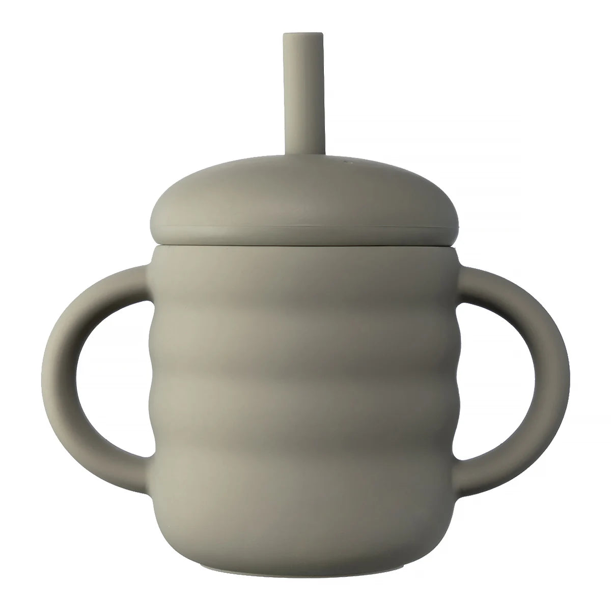 Copo de Silicone com Palhinha e Pegas Laterais, Design Ondulado, Antiderrapante