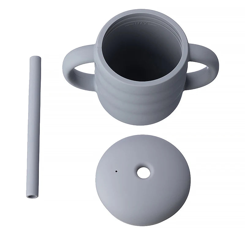 Copo de Silicone com Palhinha e Pegas Laterais, Design Ondulado, Antiderrapante