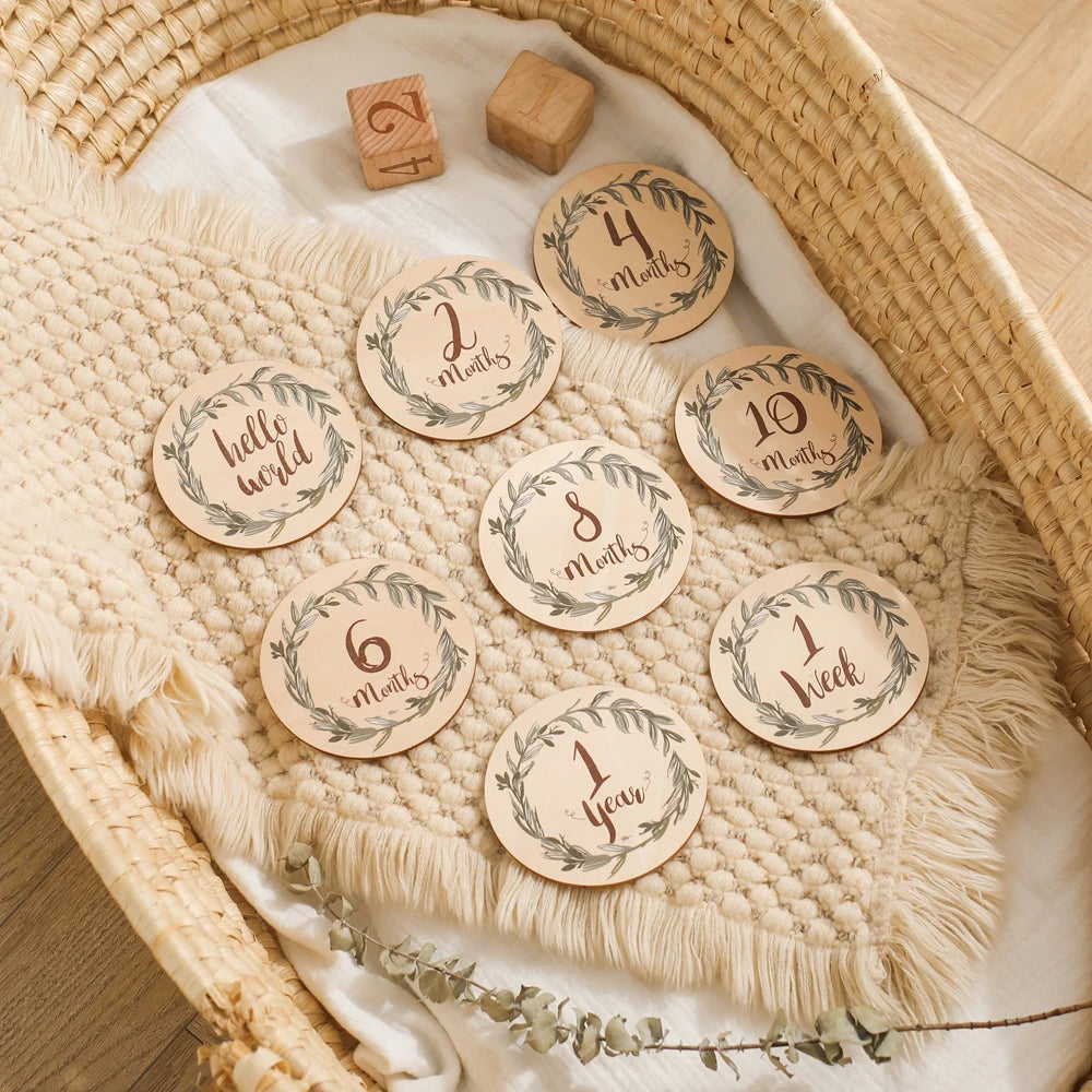 Conjunto de placas mensais de madeira - Eucalyptus Dream