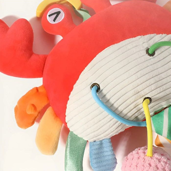 Caranguejo das Descobertas - Brinquedo Sensorial, com Clipe, Texturas Variadas e Pendentes Interativos
