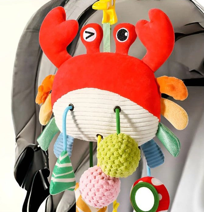 Caranguejo das Descobertas - Brinquedo Sensorial, com Clipe, Texturas Variadas e Pendentes Interativos