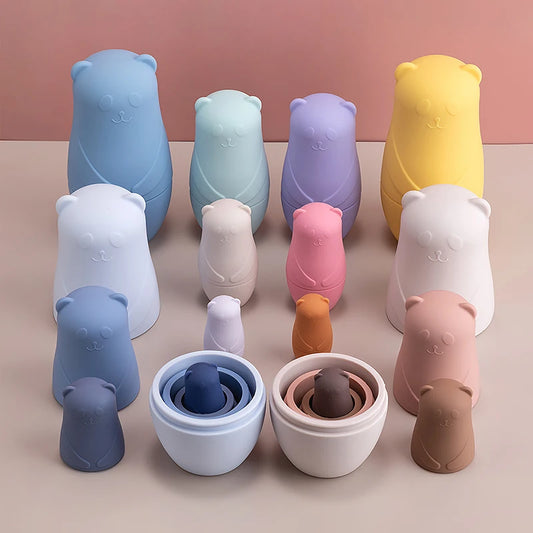 Ursos empilháveis em silicone – Brinquedo sensorial e decorativo