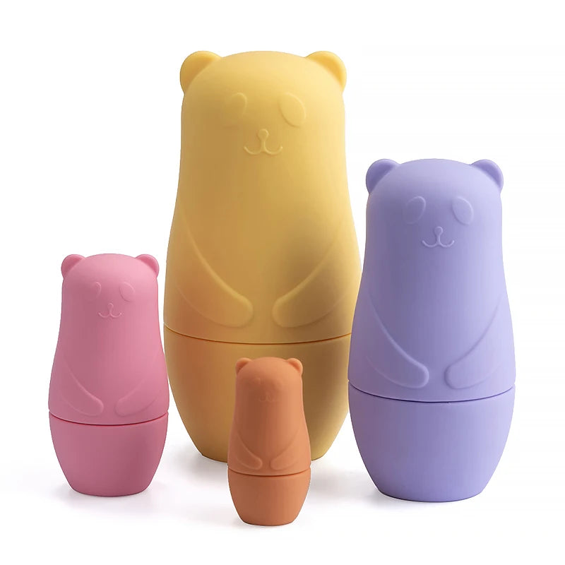 Ursos empilháveis em silicone – Brinquedo sensorial e decorativo
