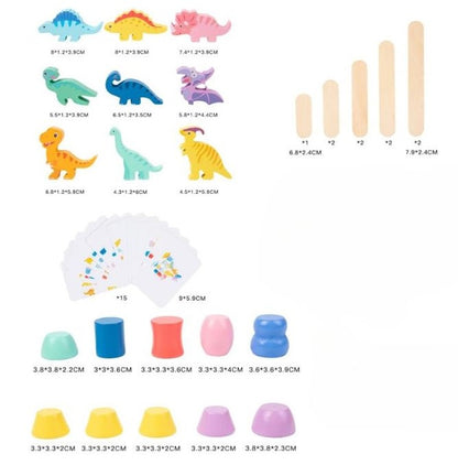 Dino Equilíbrio Challenge – jogo Montessori de empilhamento e cartas de desafio