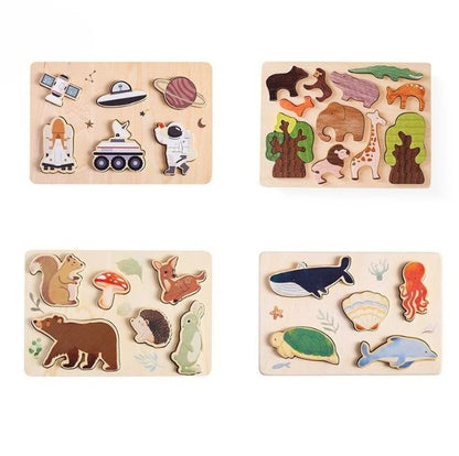 Quebra-cabeças em madeira – animais e espaço | brinquedo educativo Montessori