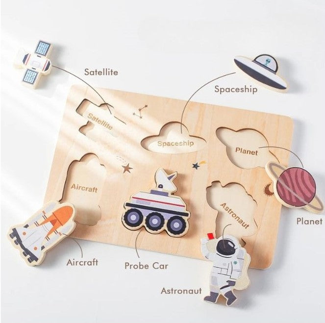 Quebra-cabeças em madeira – animais e espaço | brinquedo educativo Montessori