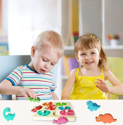 Quebra-cabeça em madeira – ovos de dinossauro | jogo Montessori de encaixe 3D