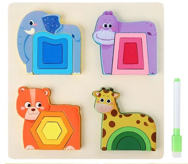 Puzzle de formas e animais – Encaixa, empilha e aprende com diversão!