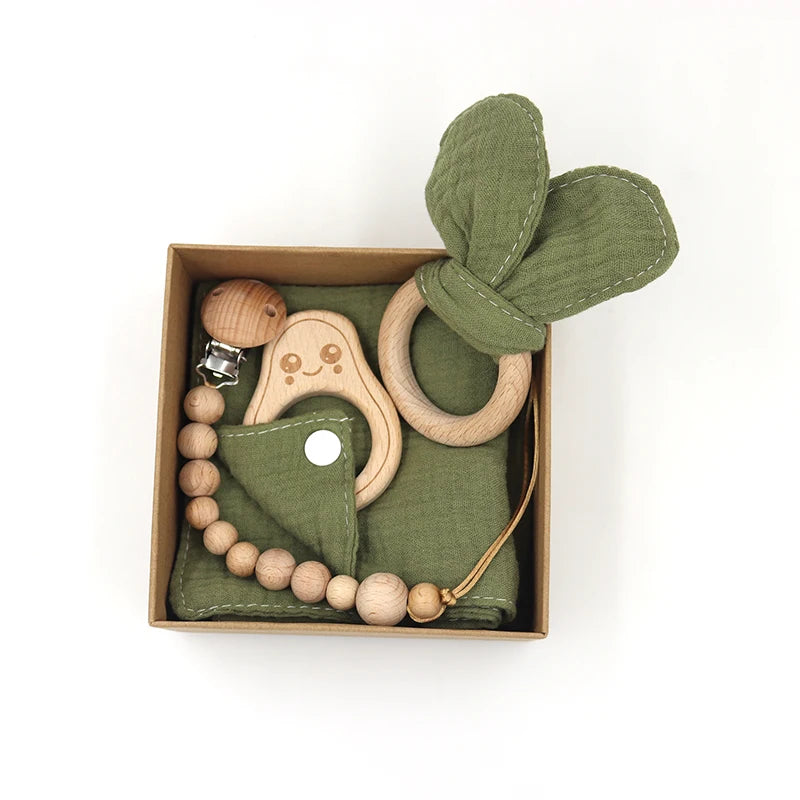 Conjunto de Presente - Mordedor, Toalha e Corrente para Chupeta