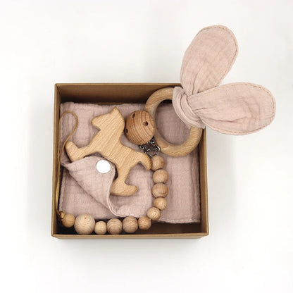 Conjunto de Presente - Mordedor, Toalha e Corrente para Chupeta