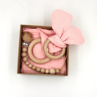 Conjunto de Presente - Mordedor, Toalha e Corrente para Chupeta