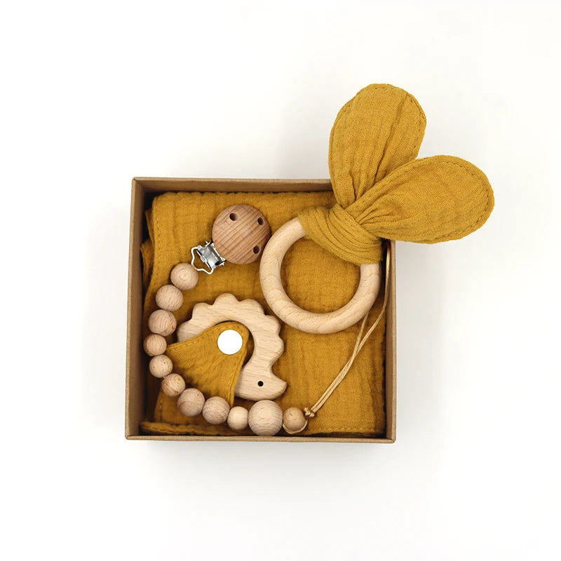 Conjunto de Presente - Mordedor, Toalha e Corrente para Chupeta