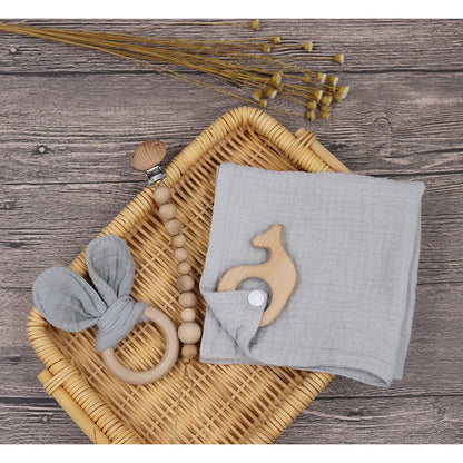 Conjunto de Presente - Mordedor, Toalha e Corrente para Chupeta