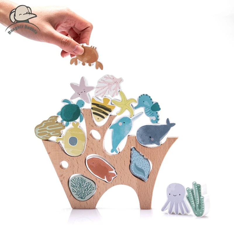 Jogo de empilhamento em madeira – Ocean Friends Montessori