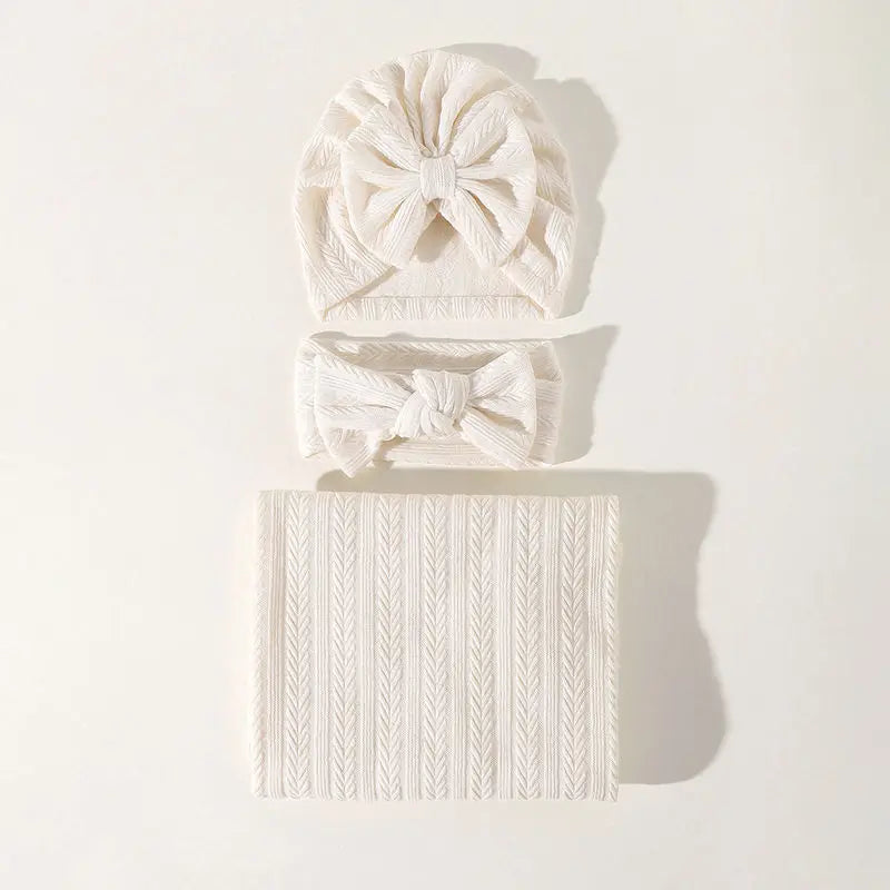 Conjunto de manta, turbante e fita laço