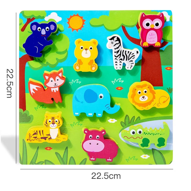 Quebra-cabeças 3D em madeira com velcro – Animais, frutas, meios de transporte e muito mais!