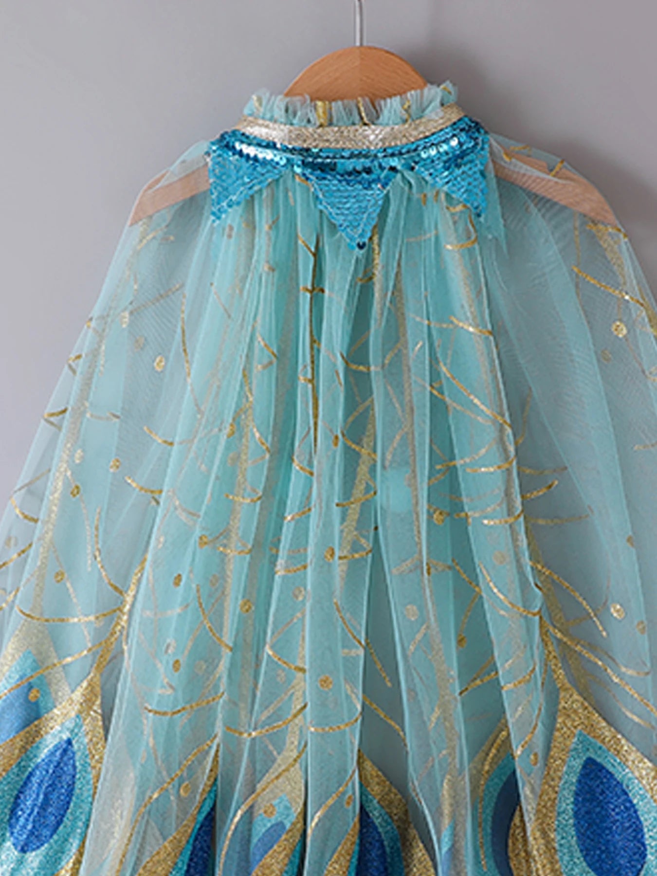 Capa de princesa pavão brilhante – fantasia luxuosa para meninas