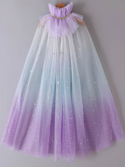 Capa arco-íris de tule com brilhos – fantasia mágica para meninas