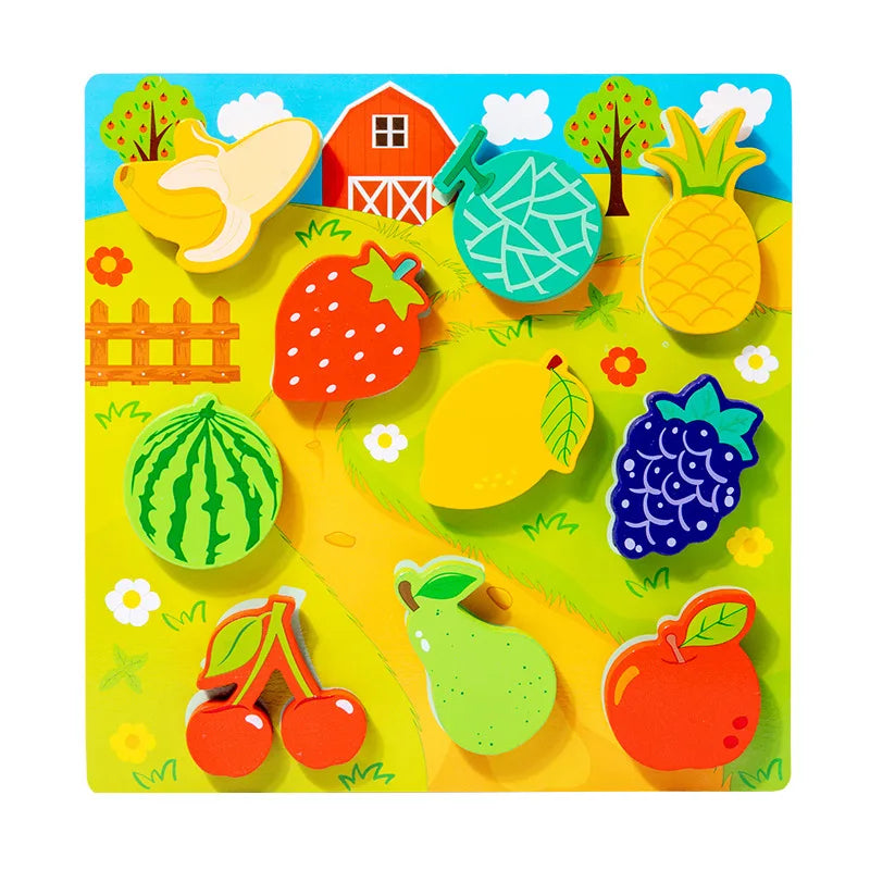 Quebra-cabeças 3D em madeira com velcro – Animais, frutas, meios de transporte e muito mais!
