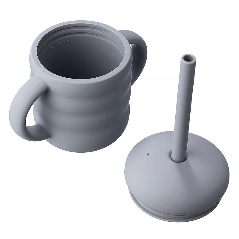 Copo de Silicone com Palhinha e Pegas Laterais, Design Ondulado, Antiderrapante