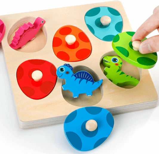 Quebra-cabeça em madeira – ovos de dinossauro | jogo Montessori de encaixe 3D