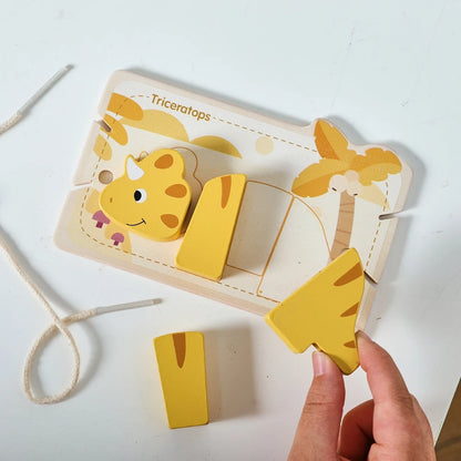 Puzzle de dinossauro em madeira – blocos 3D para encaixar e empilhar
