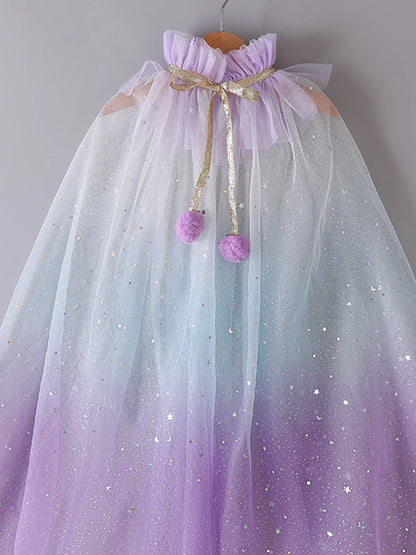 Capa arco-íris de tule com brilhos – fantasia mágica para meninas