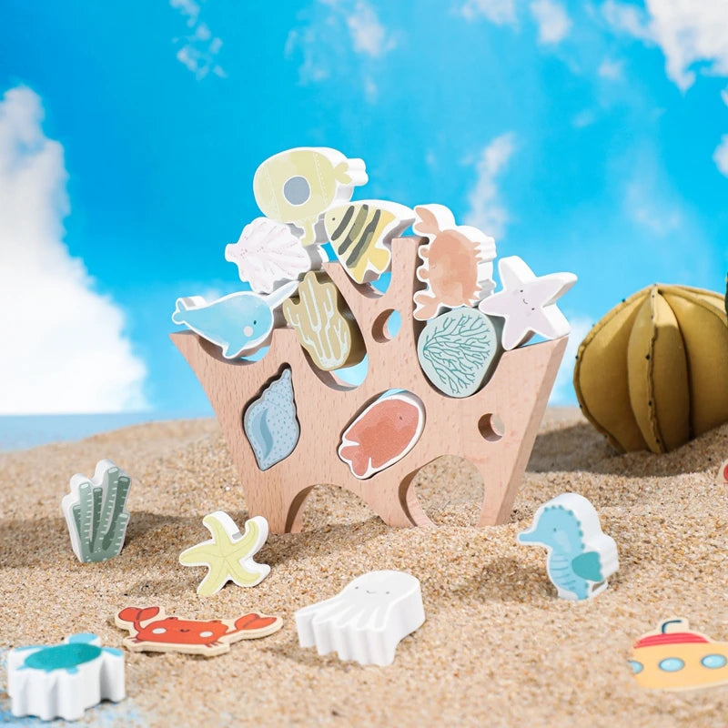 Jogo de empilhamento em madeira – Ocean Friends Montessori
