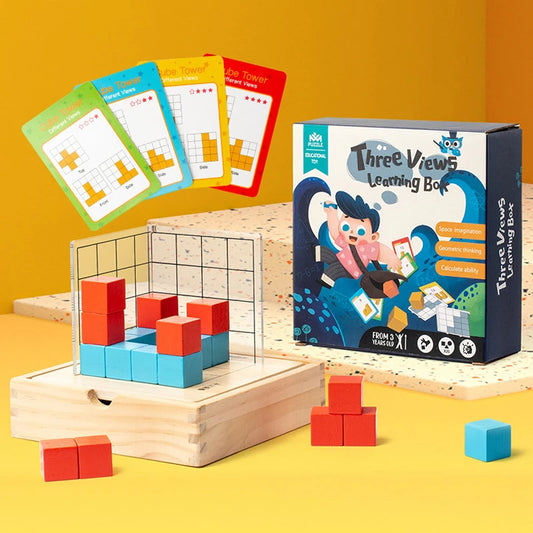 Jogo Educativo de Cubos com Cartas e Grelha 3D, Pensamento Lógico