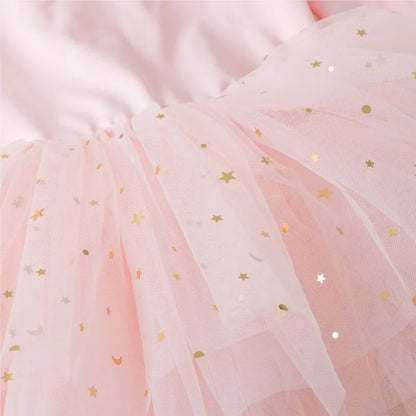 Vestido tutu com tule em camadas e lantejoulas – princesa bailarina de manga comprida