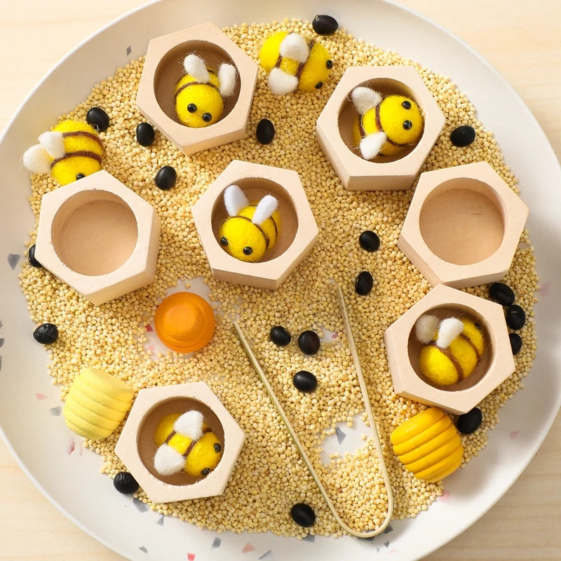Jogo da Colmeia Montessori – Brinquedo de Motricidade com Abelhinhas