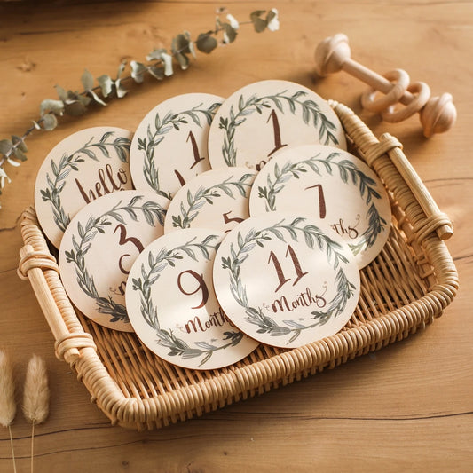 Conjunto de placas mensais de madeira - Eucalyptus Dream