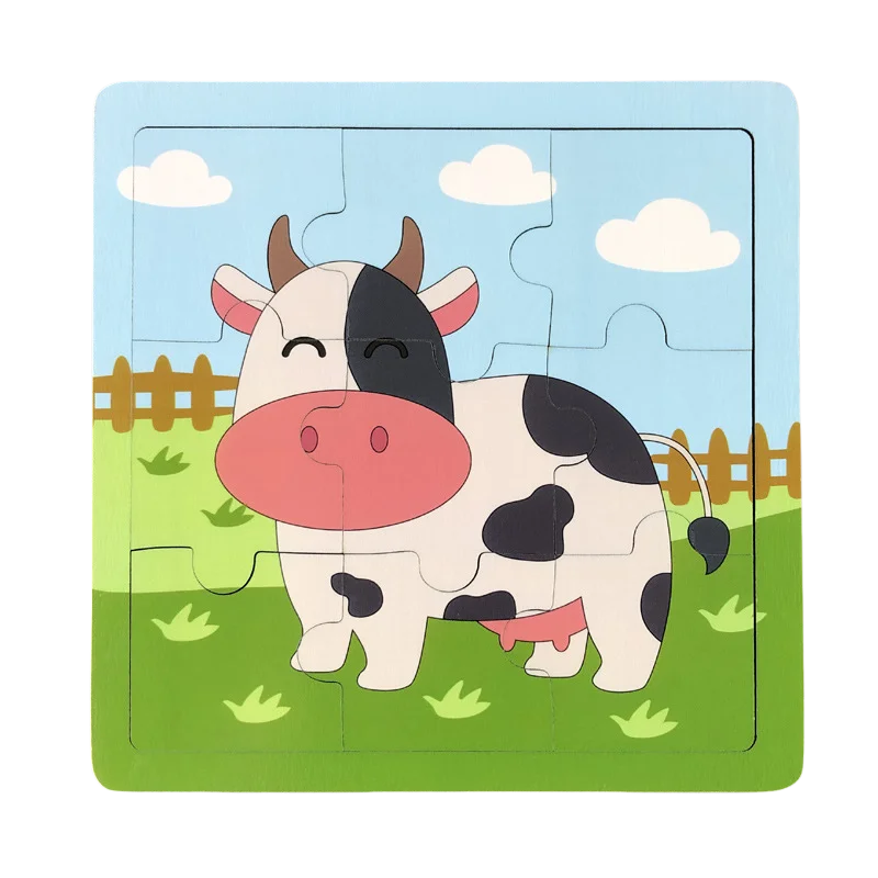 Puzzle de madeira 9 peças – Animais adoráveis para primeiras aprendizagens