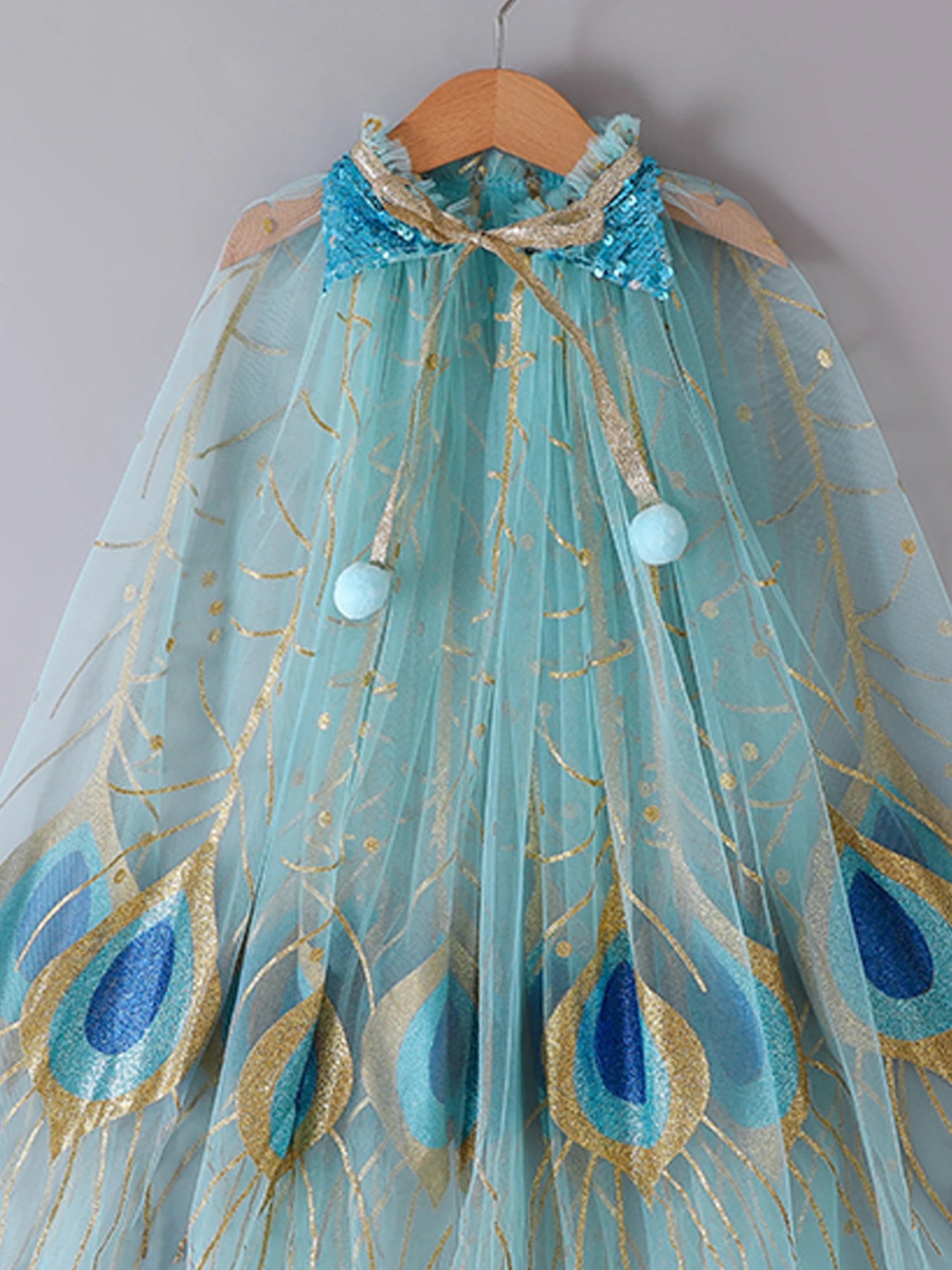 Capa de princesa pavão brilhante – fantasia luxuosa para meninas