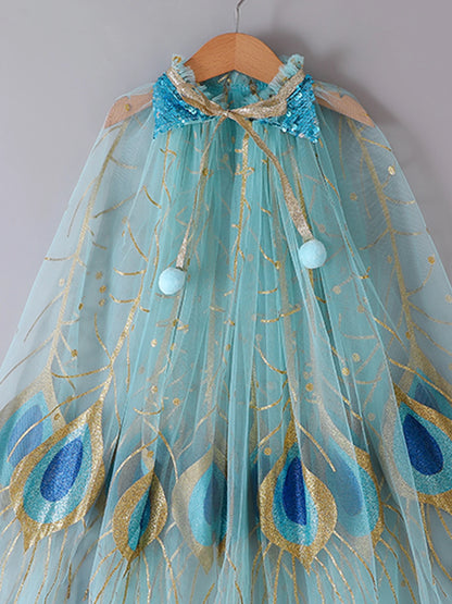 Capa de princesa pavão brilhante – fantasia luxuosa para meninas