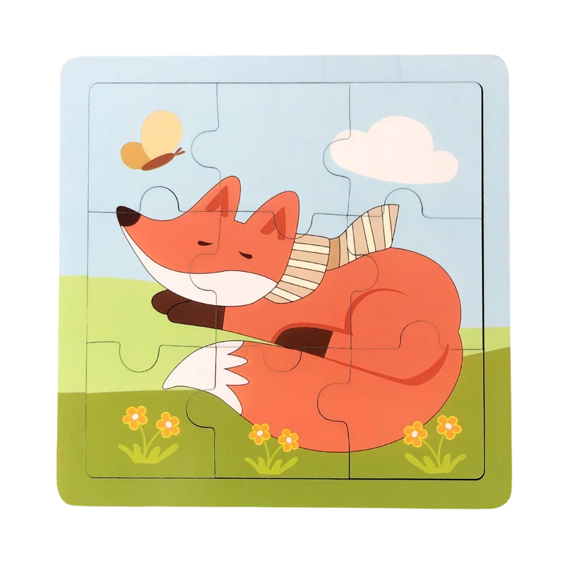 Puzzle de madeira 9 peças – Animais adoráveis para primeiras aprendizagens