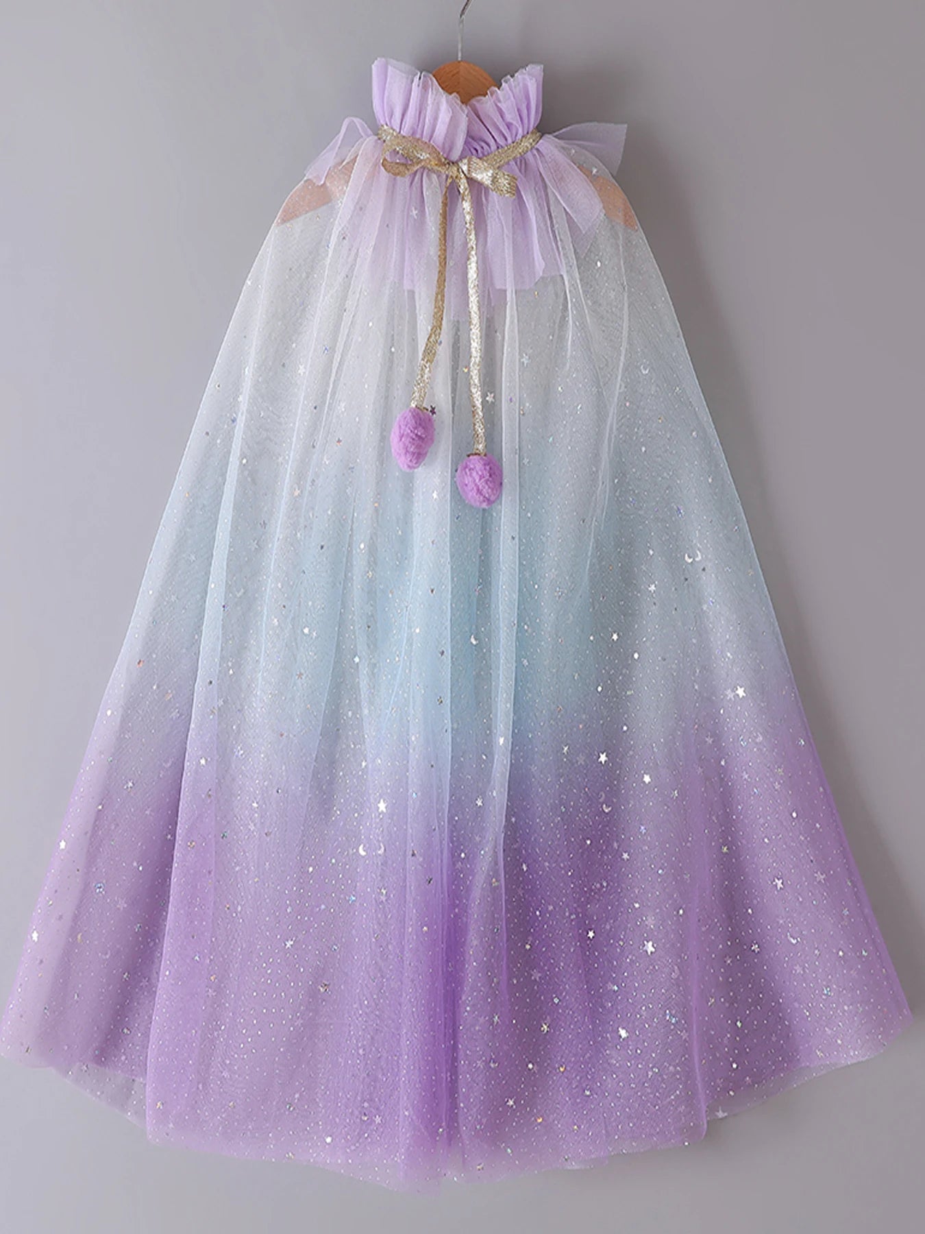 Capa arco-íris de tule com brilhos – fantasia mágica para meninas