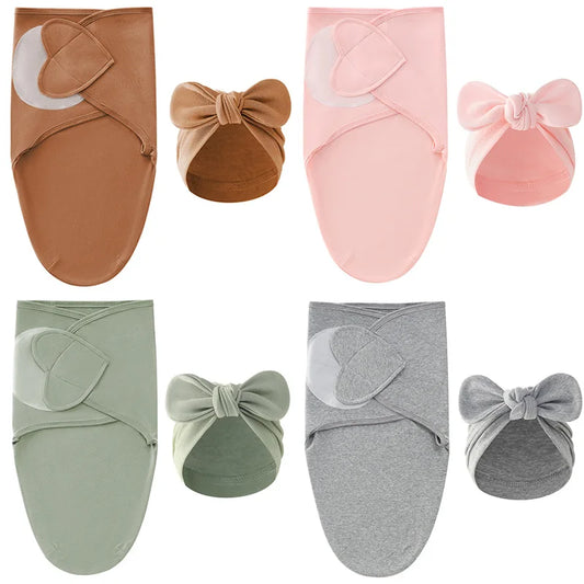 Conjunto de Swaddle e Turbante com Laço – Algodão Suave