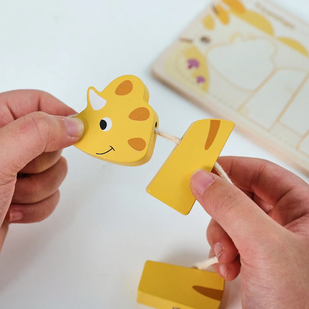 Puzzle de dinossauro em madeira – blocos 3D para encaixar e empilhar