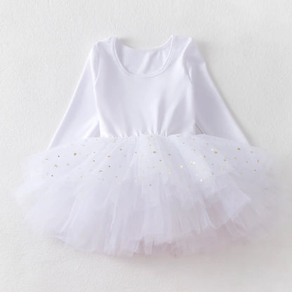 Vestido tutu com tule em camadas e lantejoulas – princesa bailarina de manga comprida