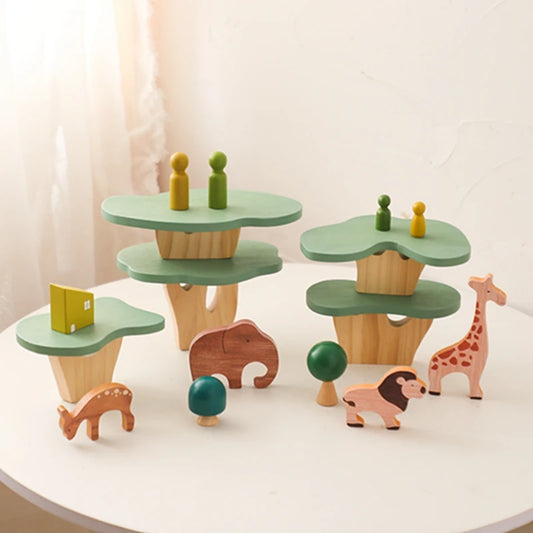 Conjunto Floresta em Madeira com Animais e Árvores