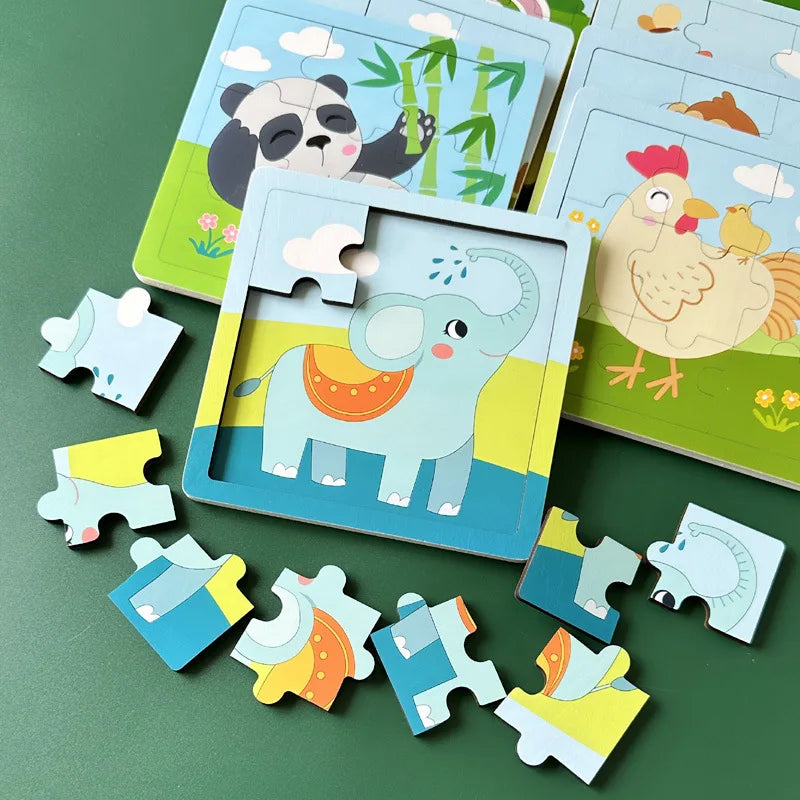 Puzzle de madeira 9 peças – Animais adoráveis para primeiras aprendizagens