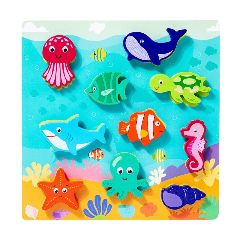 Quebra-cabeças 3D em madeira com velcro – Animais, frutas, meios de transporte e muito mais!