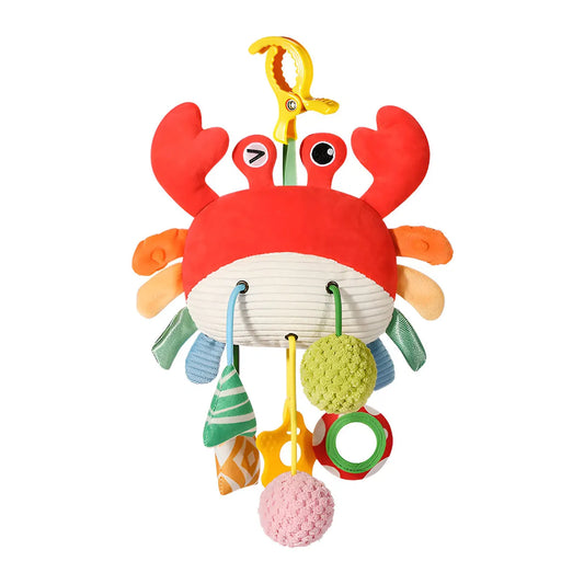 Caranguejo das Descobertas - Brinquedo Sensorial, com Clipe, Texturas Variadas e Pendentes Interativos