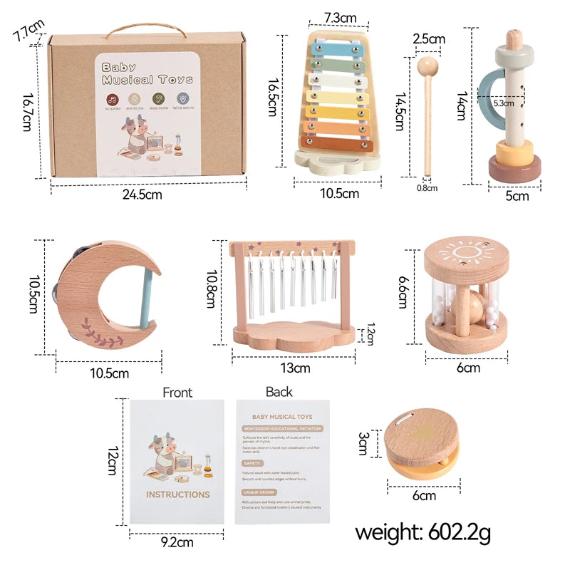 Conjunto musical Baby Cloud – instrumentos de madeira Montessori