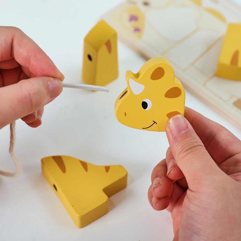 Puzzle de dinossauro em madeira – blocos 3D para encaixar e empilhar