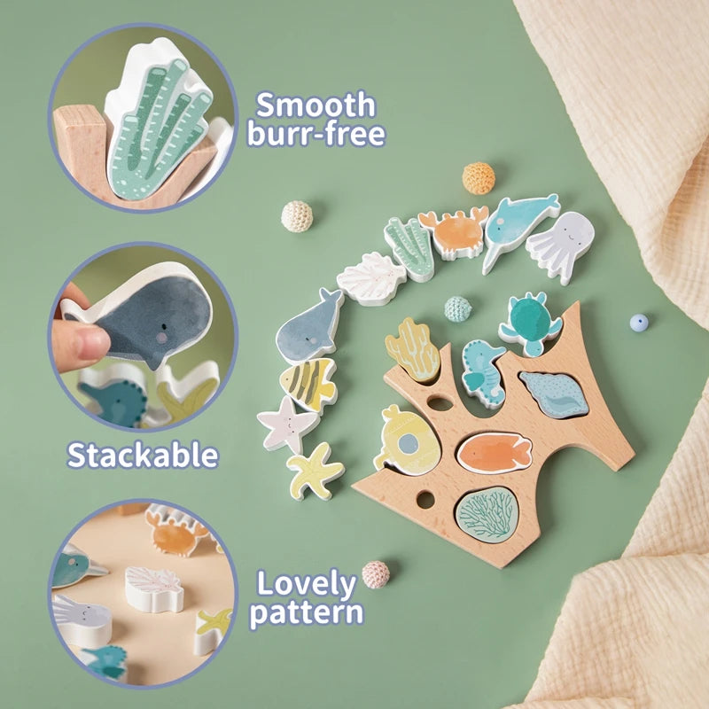 Jogo de empilhamento em madeira – Ocean Friends Montessori