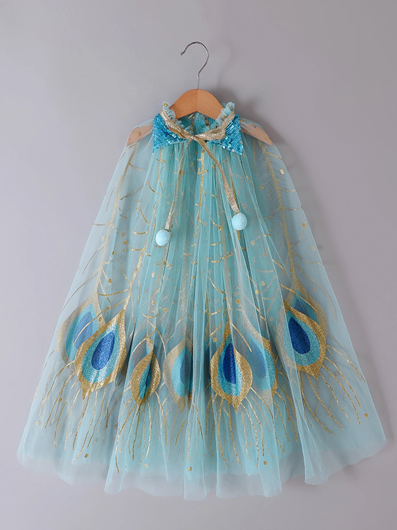 Capa de princesa pavão brilhante – fantasia luxuosa para meninas