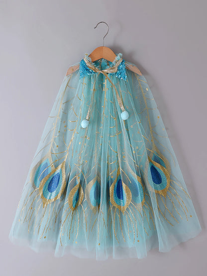 Capa de princesa pavão brilhante – fantasia luxuosa para meninas